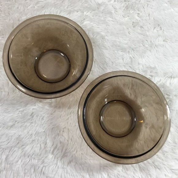 Vintage Set of 2 Amber Pyrex 1qt Rimmed Bowls - Picture 4 of 7